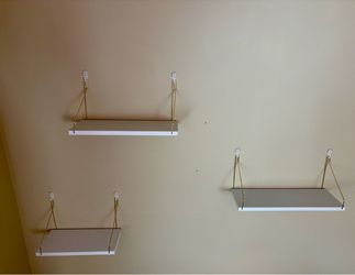 White Floating Wall Shelves with Gold Wire – Set of 3