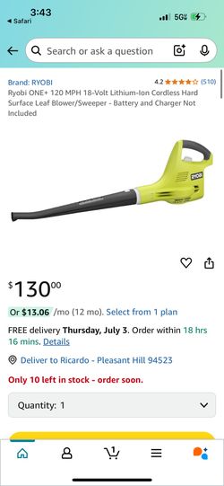 Ryobi 18v Blower Tool Only (No Battery)