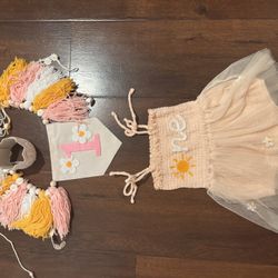 Baby Girl 1st Birthday Dress Backdrop & Banner Set