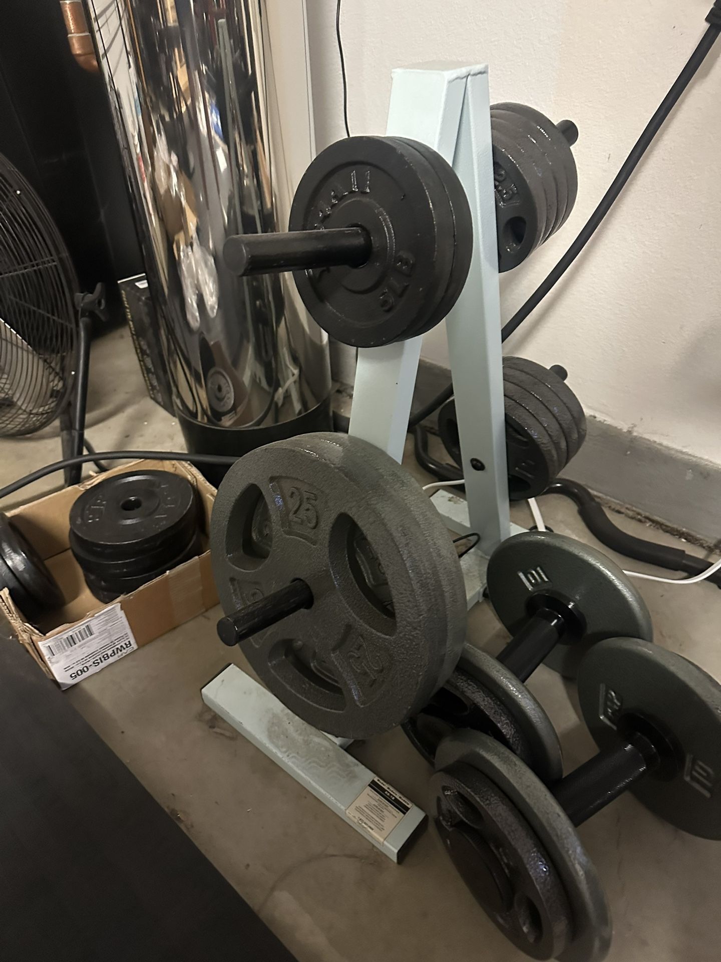 1 Inch Standard Plates, Dumbbells, Rack, Ez Curl