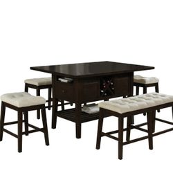 Cappuccino Finish Table with Wine Storage & Drawers