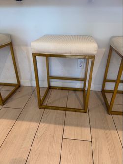 3 gold and white kitchen stools