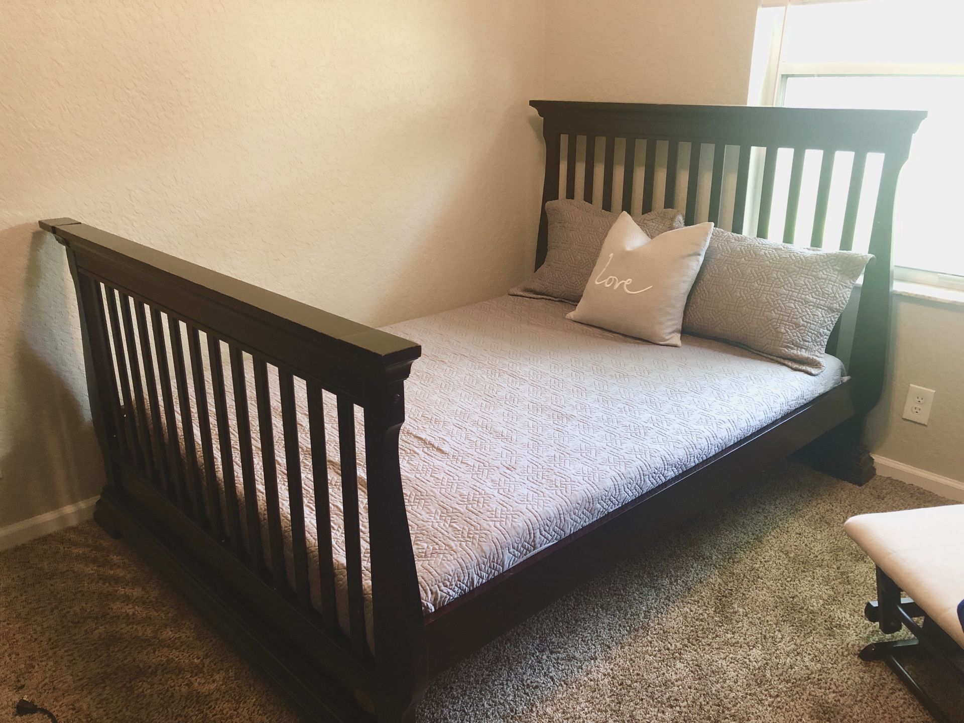 Full Size bed frame- Capretti “Toscana convertible Crib, toddler bed and full size bed frame