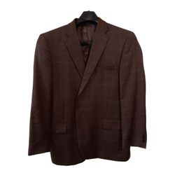 Paul Fredrick Men Blazer 100% Wool Brown Windowpane Size 48R