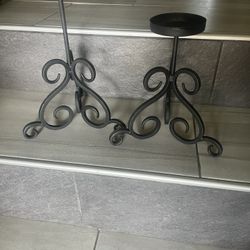 2 Black Metal Candle Holders