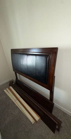 Sturdy Wooden Queen Bed Frame with Upholstered Headboard