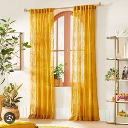 6pc Sheer Window Curtain Panel Gold AVAILABLE WITH GOLD CURTAIN RODS