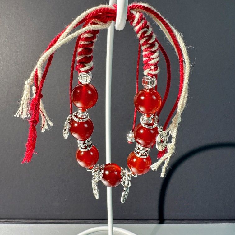 Handmade Red Agate Energy Bracelet – Lucky Protection Cord, Spiritual Healing Jewelry