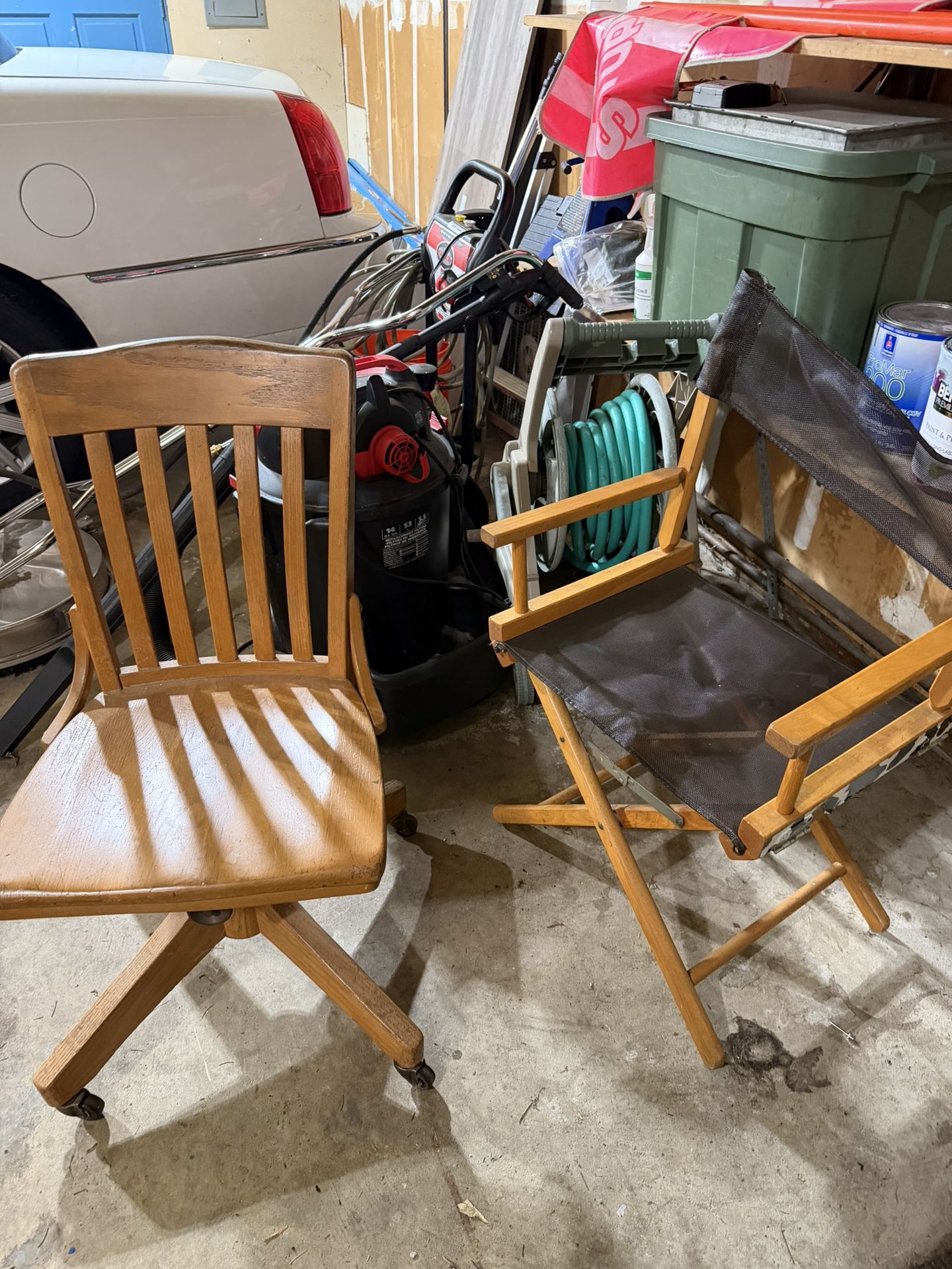 Vintage Wooden Swivel Desk Chair & Foldable Chair