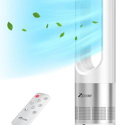 Zicooler Tower Fans for Home, 22 Inch 80°Oscillating Bladeless Fan with Remote, Quiet Fans with 8 Speeds, LED Display, 9H Timer, White Floor Standing 