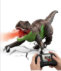 RC Dinosaur T-Rex Robot with Camera for Kids, Live Video RC LCD Screen, Crawling Motion Simulation, Smart Show Mode Spray Function Light Effect and Ro
