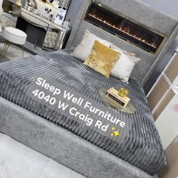 ✨️ Queen, King Light Up Fireplace Bed Frame ✨️ Furniture Sectionals, Dining Avail