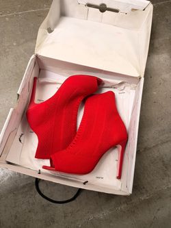 Aldo Red Knit Peep-Toe Stiletto Ankle Boots