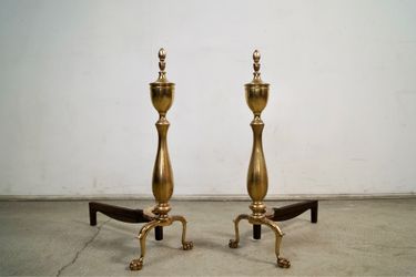 Pair Of Antique 1930’s Solid Brass Andirons By Bennett