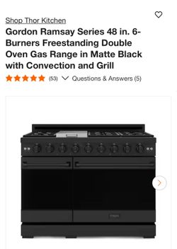New 48 inch Gordan Ramsey Thor Matt, black gas stove see pictures damage to the side sides and the back does not affect the stove