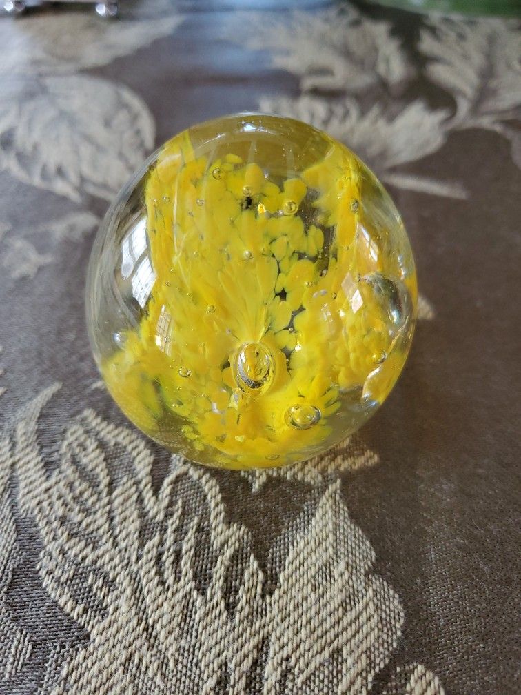 Vintage Yellow Glass Paperweight Egg Shape