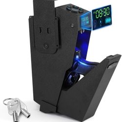 Gun Safe for Handgun, Drop Down Biometric Pistol Safe, 3 Ways Quick Access with Fingerprint/PIN Code/KEY, Single GunSafe for Nightstand Bedside Home,W