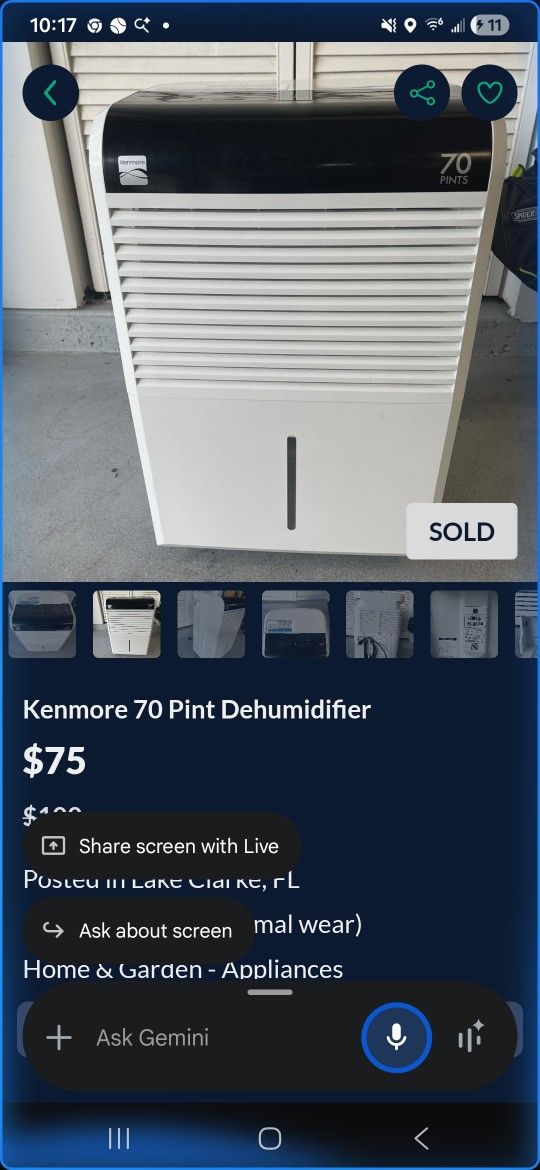Kenmore Dehumidifier  70 Pint 