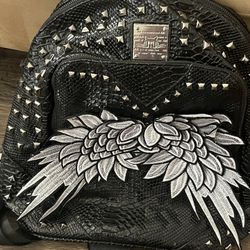 Black Backpack With Silver Studs & Angel Wings 
