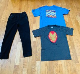 Boys L Activewear Lot: Under Armour Iron Man Tee, Black Butte Shirt &Jogger Pant