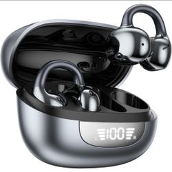 Clip On Earbuds,Open Ear Headphones with Smart Digital Display,Bluetooth 6.0,Lightweight Comfort,AI Clear Calls,40H Playtime Waterproof Sport Bluetoot