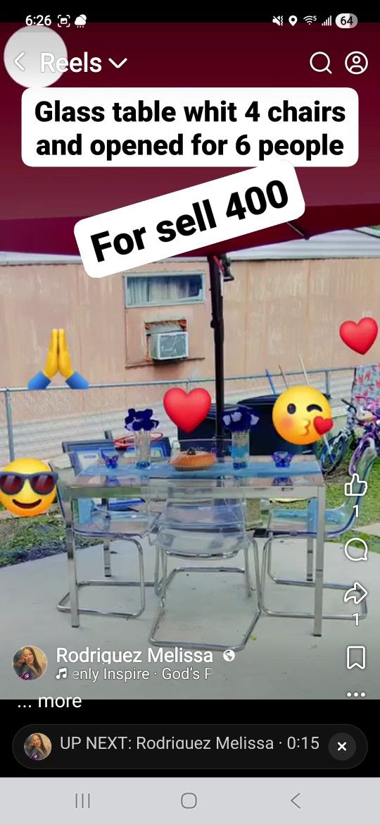 Glass Table Whit 4 Acrilic Chairs And Opends For 6 People