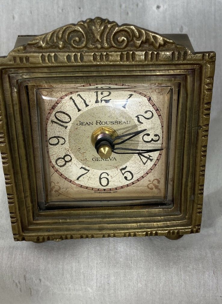 VINTAGE - TIMEWORKS INC- JEAN ROUSSEAU GENEVA - SQUARE BOX BRASS TABLE CLOCK