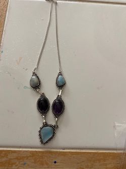 Moonstone and Amethyst necklace in sterling silver