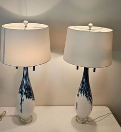 Pair of Medallion Lighting Brescia 34" Blue & White Glass Table Lamps