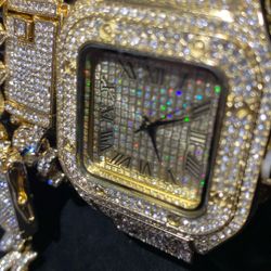 Bracelet 20 inch chain and watch three-piece yellow with lab stones