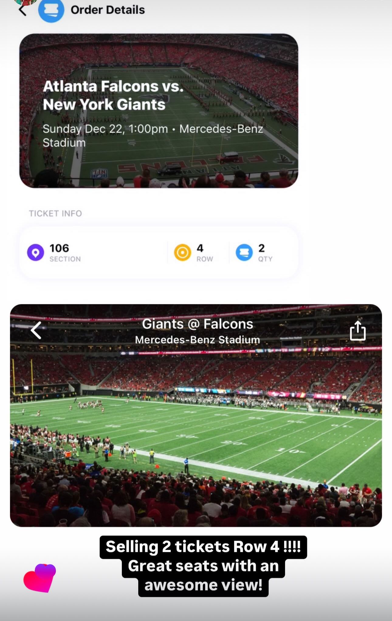 NFL TICKETS NYG vs ATL - 2 Tickets!