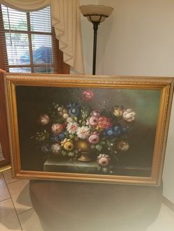 Pintura de Flores ,con Oleo y marco de madera