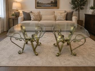 Pair of Gold Wrought Iron Glass Top Coffee Tables
