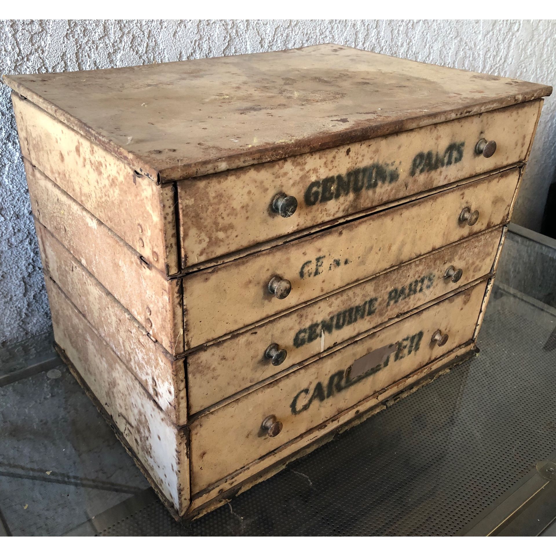 Vintage 4 Drawer Metal Toolbox w/ A Few Tools 