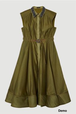 KarenMillen Organdie Shirt Dress with Crystal Embellished Belt (UK10/Small)