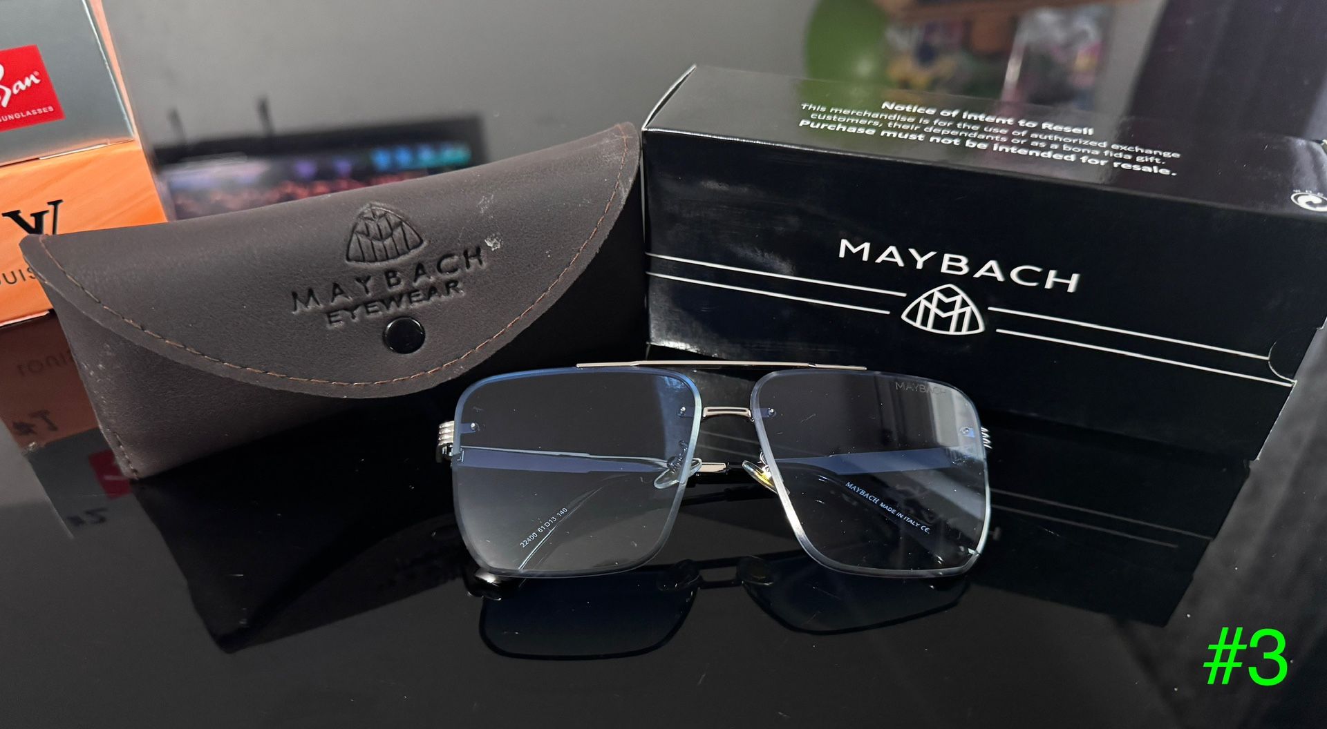 Maybach Black Sunglasses with Blue Lenses