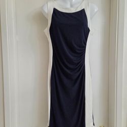 Glamour Elegant Navy and White Sleeveless Dress for Woman. Midi DressGlamour Elegant Navy and White Sleeveless Dress for Woman. Midi Dress