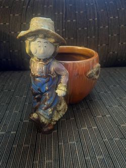 Ceramic Planter Pot scarecrow pumpkin decor candy dish fall harvest for plant or vintage decoration