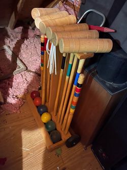 Wooden Croquet Set with Rolling Stand