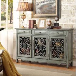3 DOOR ACCENT CABINET ANTIQUE GREEN $599  (CO950357) FREE LOCAL DELIVERY 