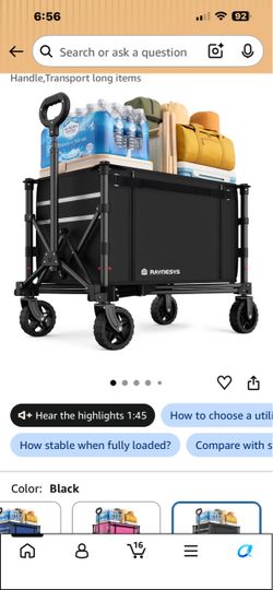 Raynesys Folding Utility Wagon Cart Black