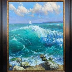 Framed Oil Painting “Song of a tide ” By Nuri Alieva , ocean Artwork sea