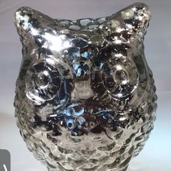 Vintage Mercury Glass Owl Tea Light Candle Holder 5.25”