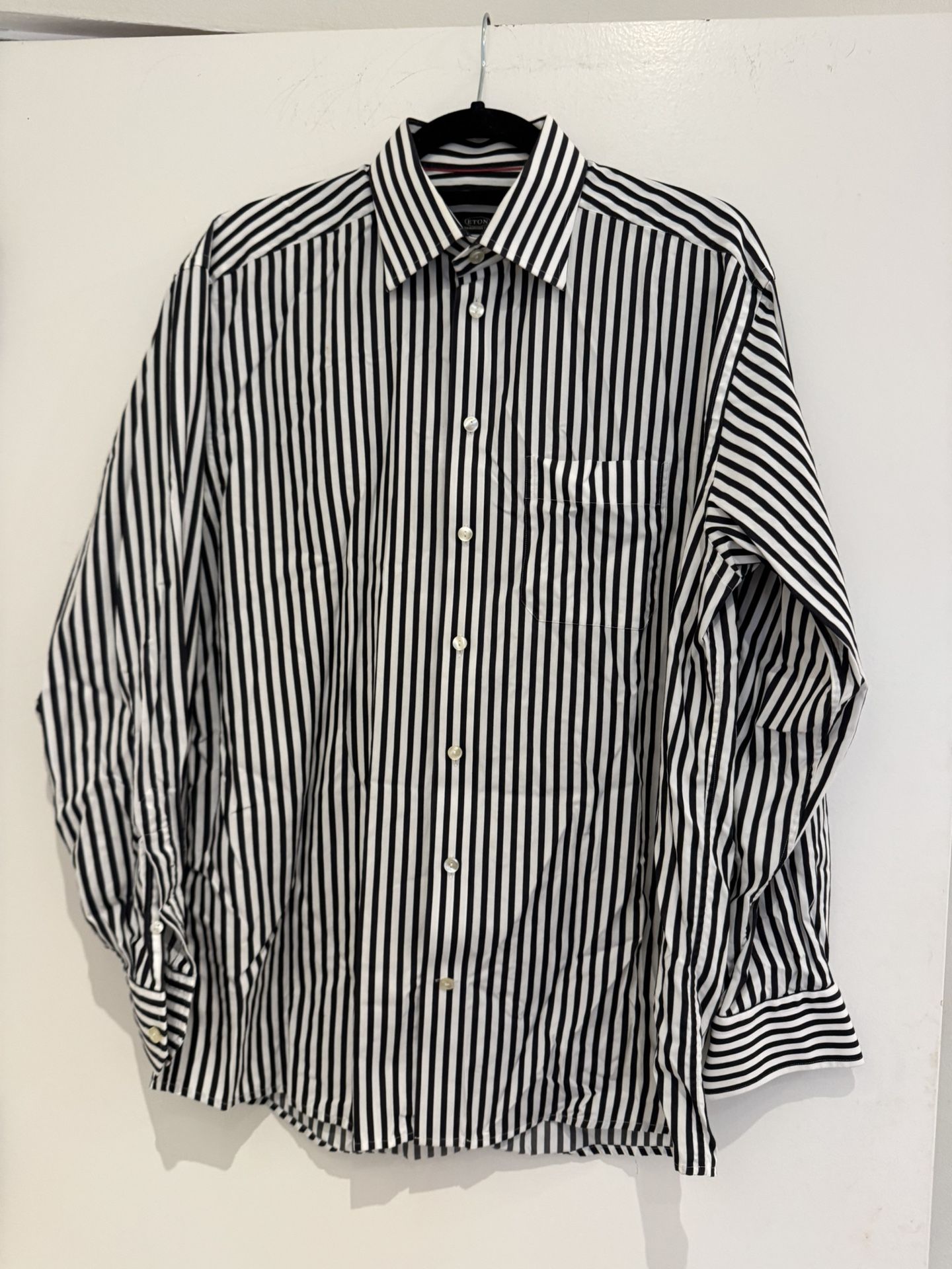ETON Striped Signature Classic Black and White Striped Men's Shirt.size L.16/41