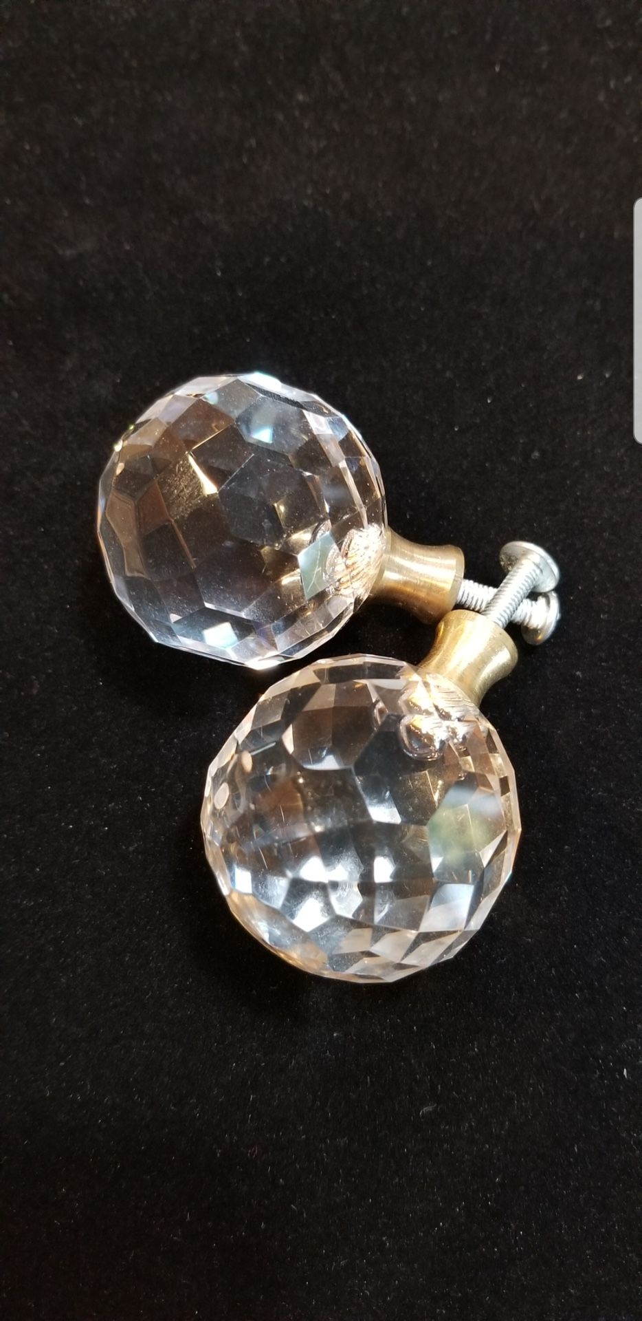 Two CRYSACRYLIC BRASS Cabinet/drawer  Knob About 2"