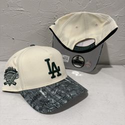 MLB New Era Los Angeles Dodgers Off White Green 100th Anniversary Patch 9forty A Frame SnapBack Hats 