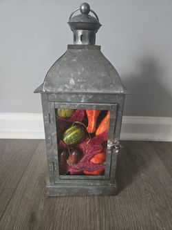 Galvanized Metall Fall Lantern With Lights