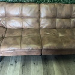 Brown Faux Leather Adjustable Futon / Sofa Bed