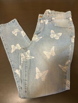 Revelation Blue Denim Jeans with Butterfly Print, Girls' Size 8