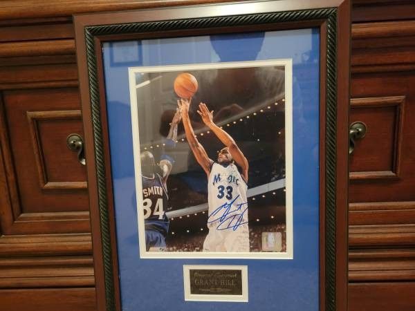 Framed and matted Grant Hill Autographed Photo COA smoke free pet free kid free home